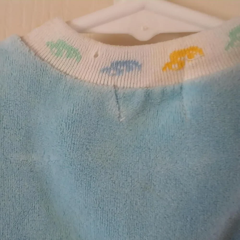 Retro 70s Vintage Blue Velour Baby One Piece Romper Yellow Green Ducks 3 Mo.